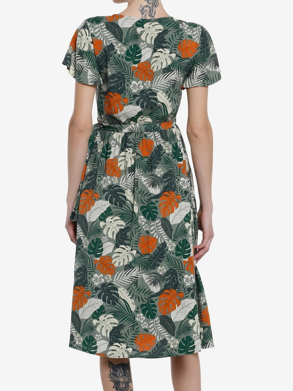 Her Universe Jurassic Park Tropical Wrap Dress with Pockets - Picture 3 of 8